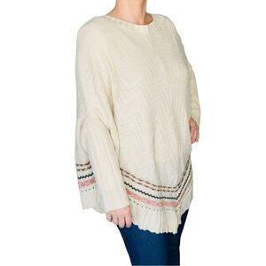 Easel Knit Sweater Poncho Cream Cozy Holiday Shrug